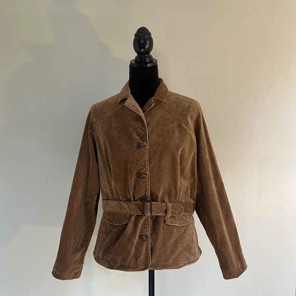 Y2K Columbia Sportswear River Resort brown velvet elbow patch belted jacket